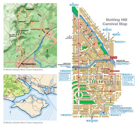 Various maps | E-motion magazine | Notting Hill Carnival Guide